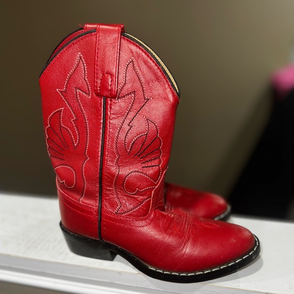 Kids Red Leather Cowboy Boots - Picture 5 of 8